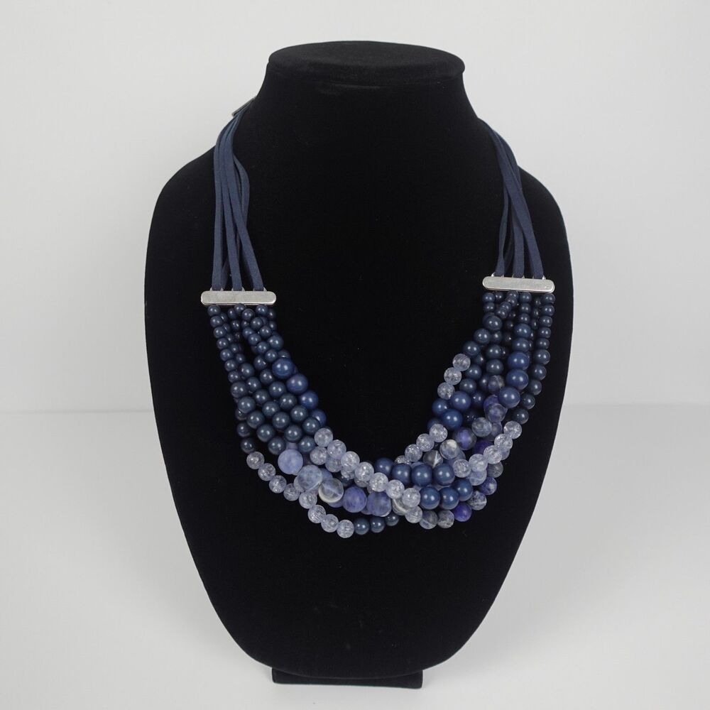 Chico's Multi-Strand Beaded Statement Necklace Blue Purple Clear Fashion Jewelry - Picture 5 of 10
